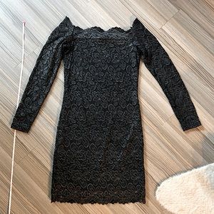 Off the shoulder bodycon lace long sleeve shimmer dress